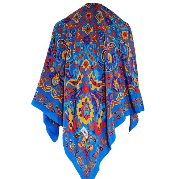 1990s Yves Saint Laurent Floral Paisley-Print Silk Shawl Scarf 52" x 51" - Picture 1 of 6